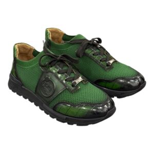 Sneaker en maille verte avec details en cuir