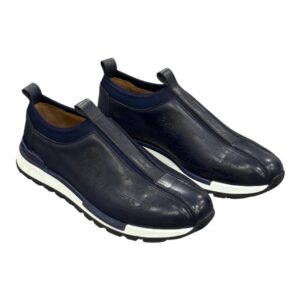 Sneaker cuir bleu Marine sans lacet