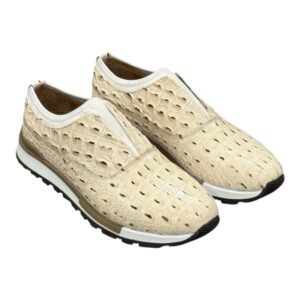 Sneaker beige en cuir avec texture croco embossée