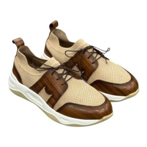 Sneaker Bi-matière en Maille et Effet Bois