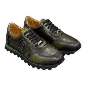 Sneaker en cuir vert olive à contraste Néon