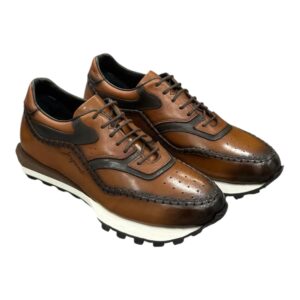 Sneaker cuir Patiné cognac et détails Brogue