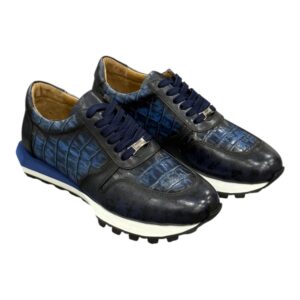 Sneaker en cuir Bleu façon Croco bleu Nuit