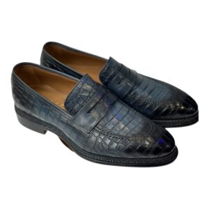 Mocassin triple semelle Bleu à motif Croco