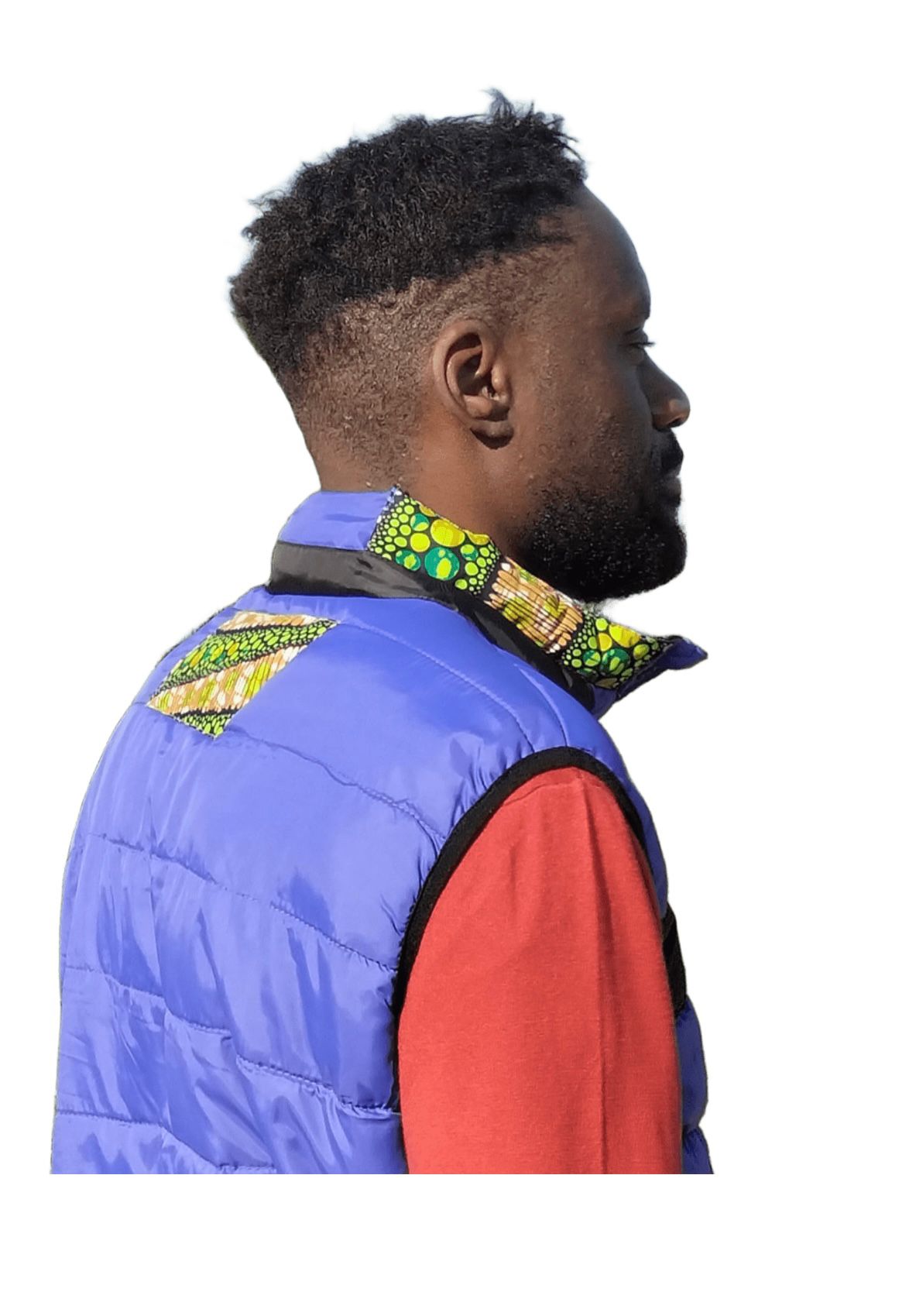 Doudoune bleue électrique customisée avec du wax /bande noire taille L – Image 3