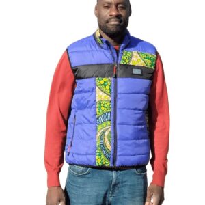 Doudoune bleue électrique customisée avec du wax /bande noire taille L