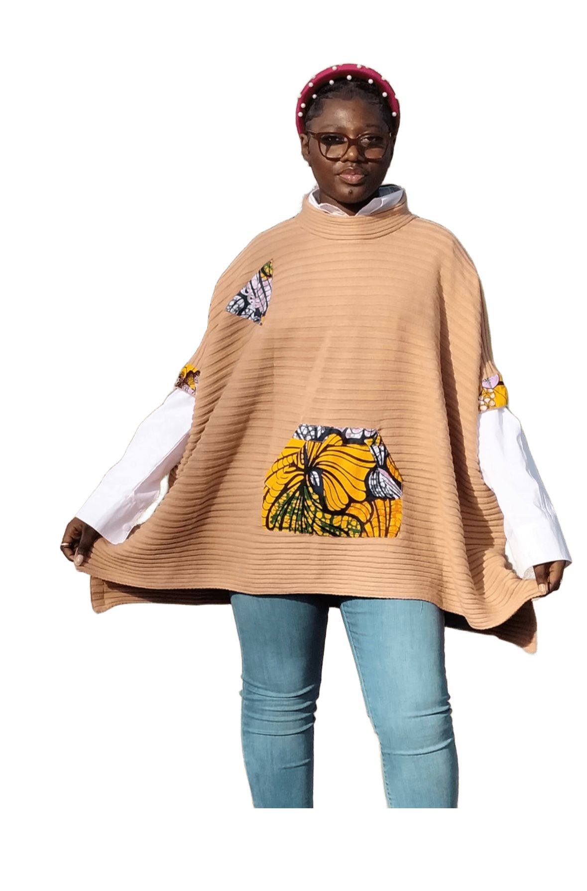 Pull-poncho marron clair TU