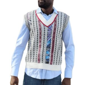 Pull sans manches noir/blanc customisé avec pagne et biais taille M/L